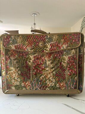 Vintage Floral Tapestry Rolling Garment Bag Suitcase | 80s Travel Luggage | Boho